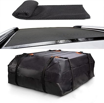 15 Cubic Feet Car Roof Cargo Carrier Waterproof Car Roof Bag with Anti-Slip Mat Soft-Shell Carriers Car Roof Storage for All Cars with/Without Rack