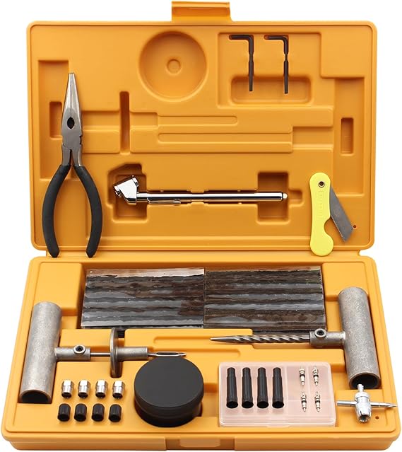 Flat Tire Repair Kits, Heavy Duty Professional Tire Repair Kit, 78Pcs Universal Tire Repair kit Tools for Cars, Trucks, Motorcycles, ATV, RV, Jeep, Tractor, Trailer