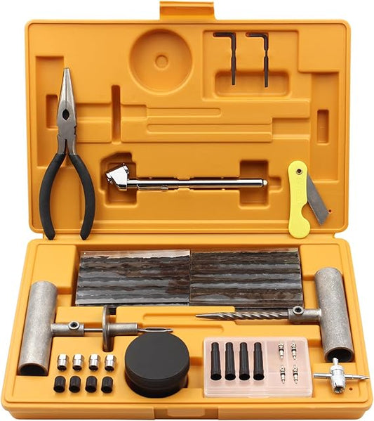 Flat Tire Repair Kits, Heavy Duty Professional Tire Repair Kit, 78Pcs Universal Tire Repair kit Tools for Cars, Trucks, Motorcycles, ATV, RV, Jeep, Tractor, Trailer