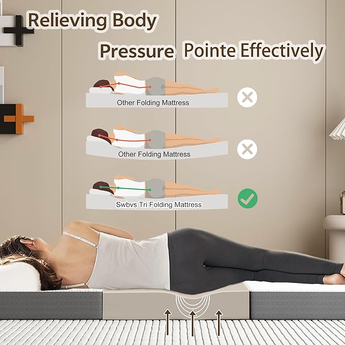 Tri-Fold Memory Foam Mattress, 4 inch Single Folding with Washable Covers, Reversible Design, Foldable Topper for Travel&Guests,25"x75"x4"