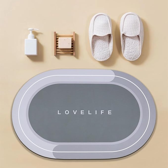 Rubber Bath mats Quick-Drying Non-Slip Bathroom mat Super Absorbent Bath mat Instant Dry Bath mat, Bathroom Rug in Front of The Kitchen Sink, Shower Room, Bathtub, Oval(Grey+16.9x26.7in)