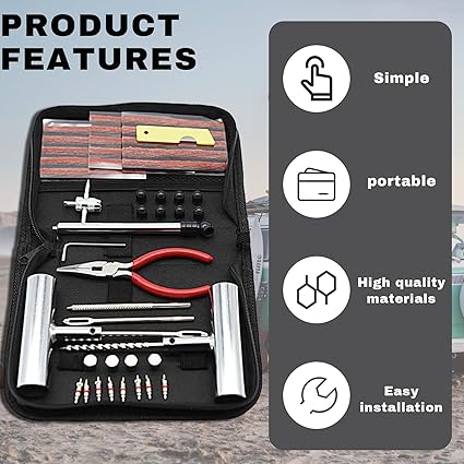 45PCS Car Tire Repair Kits, Heavy Duty Tire Plug Kit to Fix Punctures Plug Flats, Vehicle Patch Repairing Set Accessories, Universal for SUV, RV, Truck, Tractor, Trailer, Motorcyle (45PCS)