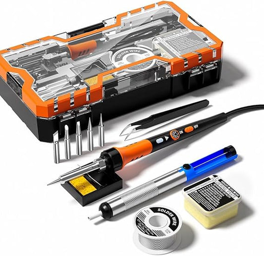 Soldering Iron Premium Kit, 60W Soldering Gun with Ceramic Heater, 12-in-1 Soldering Tool, Adjustable Temperature 200 to 450°C, Includes Soldering Iron Tip, Solder Wire, Pump and Paste