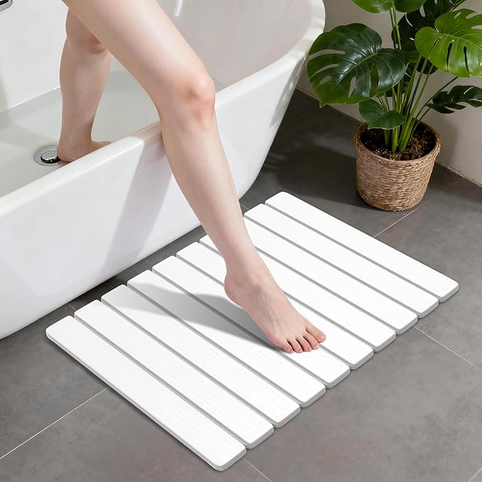 Stone Bath Mats for Bathroom, Non-Slip Stone Shower Mat Super Absorbent 24 x 16 Diatomaceous Earth Bath Mat, Quick Dry Leakproof Bathroom Drying Mats Easy to Clean Home Floor Decor RV Essentials