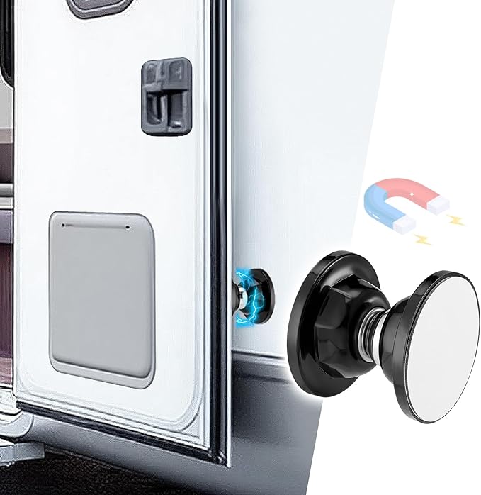 RV Magnetic Door Catch with Adhesives Screws - Easy to Install Camper Trailer Door Holder, Sturdy Stopper for RV Accessories, 1 Pack