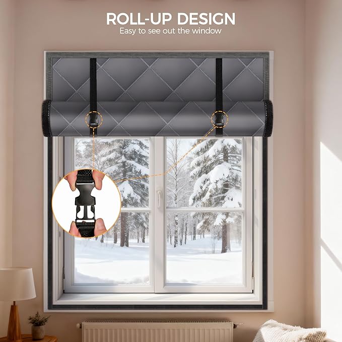 2 Sets 63" x 39" Thermal Window Cover，Oxford Fabric Window Cover for Winter, Window Insulation for Winter to Keep Warm, Window Insulation Kit for Home RV Basement–Grey