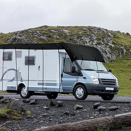 Heavy Duty RV Roof Cover, Waterproof All-Weather Protection for Class A/B/C Motorhomes & Travel Trailers, Sun Snow Dust Proof Full Vehicle Cover with Anti-UV Coating (Black, 11.5×3m/37.73 × 9.84 ft)