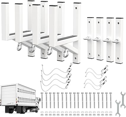 Cargo Trailer Ladder Rack-400lb Load-Carry 2-4 Ladders-Adjustable Aluminum Side Mount RV Ladder Rack-Rubber Pads/Bungee Cords/Hooks for Open/Enclosed Trailer/Garage/Shed Exterior/Interior Wall