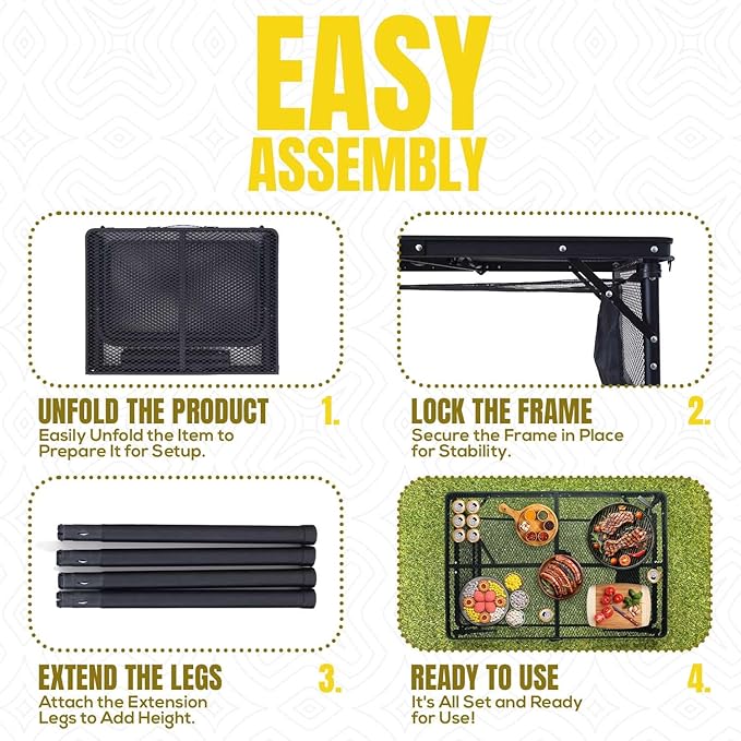 Folding Grill Table for Outside with Extension Boards - Support up to 88 lbs, Portable Camping Table for Beach, BBQ and RV