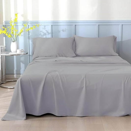 RV Short King Sheet Set 72 x 75 - 100% Egyptian Cotton, 600 Thread Count - 4 Piece Sateen Weave Camper Bedding - Deep Pocket RV Sheets Fits Up to 16" Mattress - Soft & Breathable - Light Grey