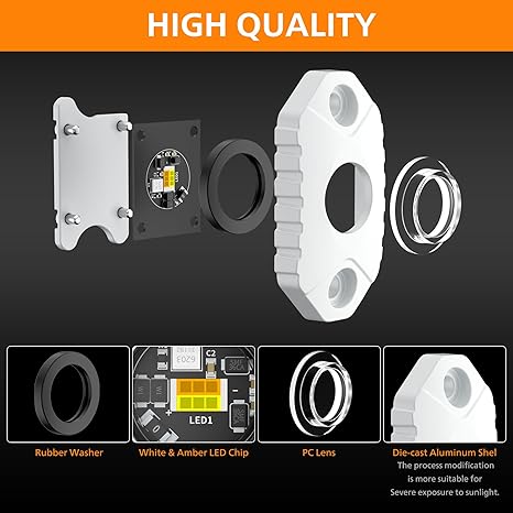 RV Lights Exterior White/Amber LED Aluminum Porch Light 12V IP68 Waterproof Campers Awning Lamp Replacement Kits for Trailers Truck Motorhome Travel Vehicles 2 PCS