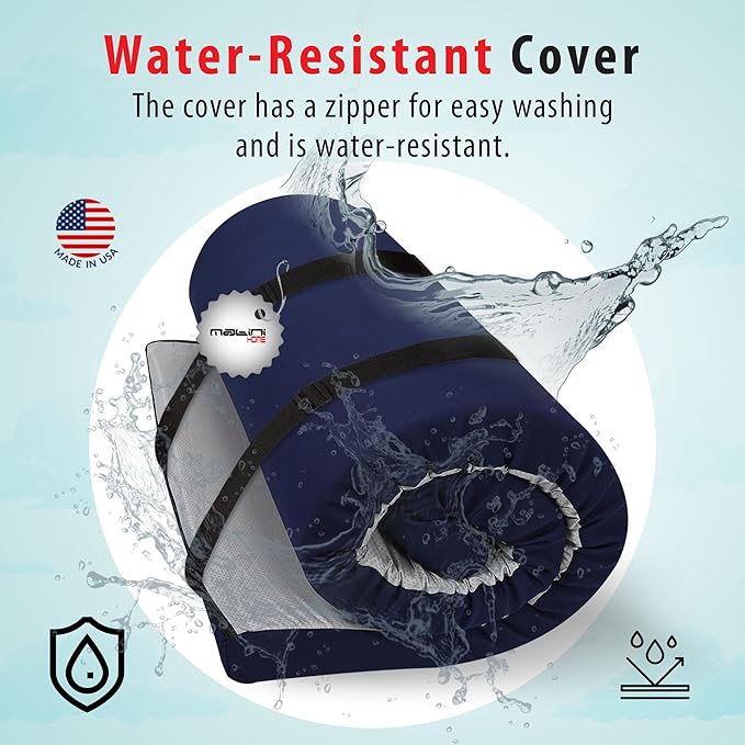 Memory Foam Roll-Up Camping Mattress with Water Resistant Zipper Cover, Foldable and Portable for Camping, RV Bunk, Tent, Guest Bed, Outdoor and Dorm