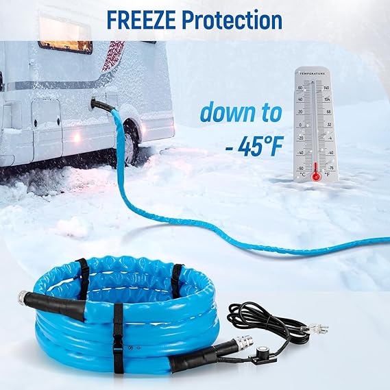 Heated Water Hose For Rv 15 Ft, 45 ℉ Antifreeze Heated Drinking Garden Water Hose, Electrically Heated Garden Hoses, Rv, Camper