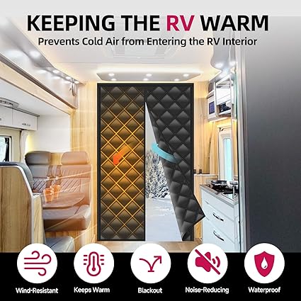 RV Thermal Door Curtain, RV Door Insulation Cover, Magnetic Thermal Insulated Door Curtain, Size 33" x 80", Thermal RV Door Covers for Inside Camper