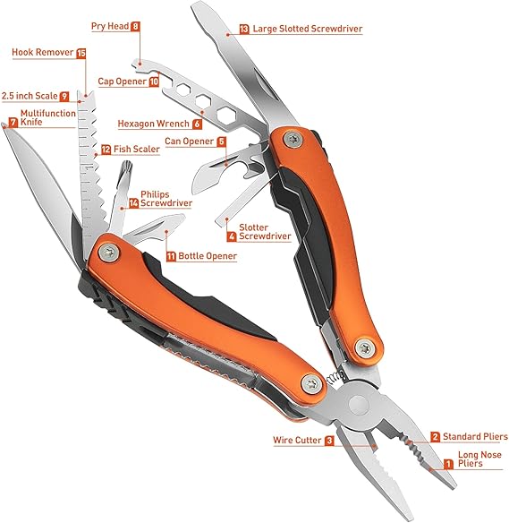 Needle Nose Pliers, Multi Tool, Hiking Essentials, Fathers Gifts, Pocket Knife, Multitool Pliers, Camping Knife with Holster and Nylon Sheath for Outdoor, Fishing, Hunting, Hiking