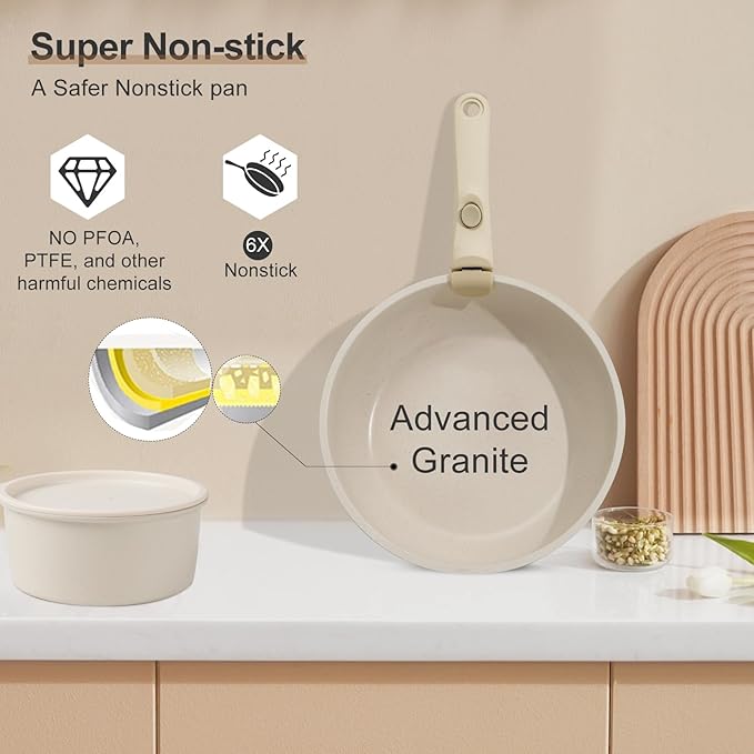 17Pcs Pots And Pans Set Nonstick with Detachable Handle, Non Stick Cookware,Granite Kitchen Pots And Pans Induction Rv Cookware Set, Oven And Dishwasher Safe