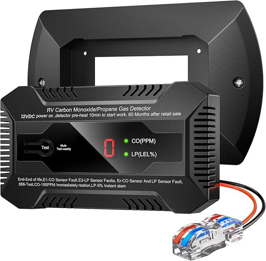 Dual CO/LP Alarm with Bracket - RV Carbon Monoxide and Propane Detector for Travel Trailer and Camper, Separated LED Indicator for Propane and CO, 85dB Loud Alarm - 12V DC RV Propane Gas Detector