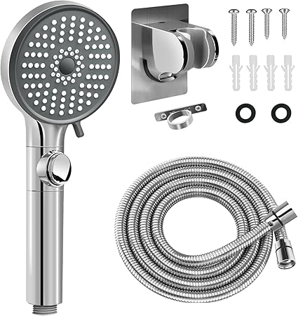 RV Shower Head with Hose, High Pressure 5 Mode Shower head Replacement, Shower Head for RV/Campers, Travel Trailer, Motorhome for Water Saving, Handheld Shower Head Holder and Hose, On Off Switch