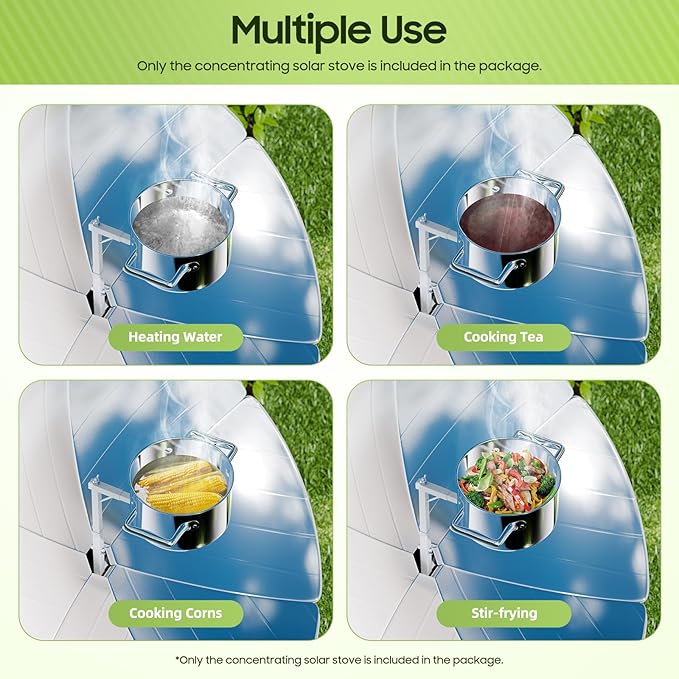 Parabolic Solar Cooker 1000-1500W, 59" High Efficiency Sun Oven with Casters, Temperature1472-1832°F Camping Oven for Outdoor Cooking Hiking Picnics Fishing RV Water Heating Steaming