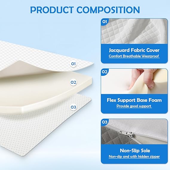 Triple Fold Sponge Mattress, 3 Inch Portable Floor Bed, Collapsible and Washable Cover, Ideal for Travel, Camping & Yoga