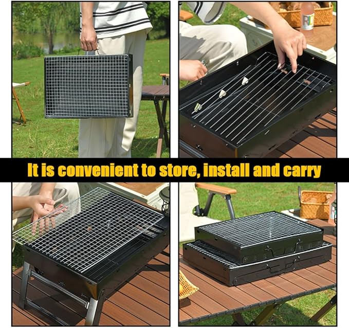 Folding Portable Barbecue Charcoal Grill, Convenient for storage, Barbecue Desk Tabletop Outdoor Stainless Steel Smoker BBQ for Outdoor Cooking Camping Picnics Beach (13.77 "X10.62" X7.87")