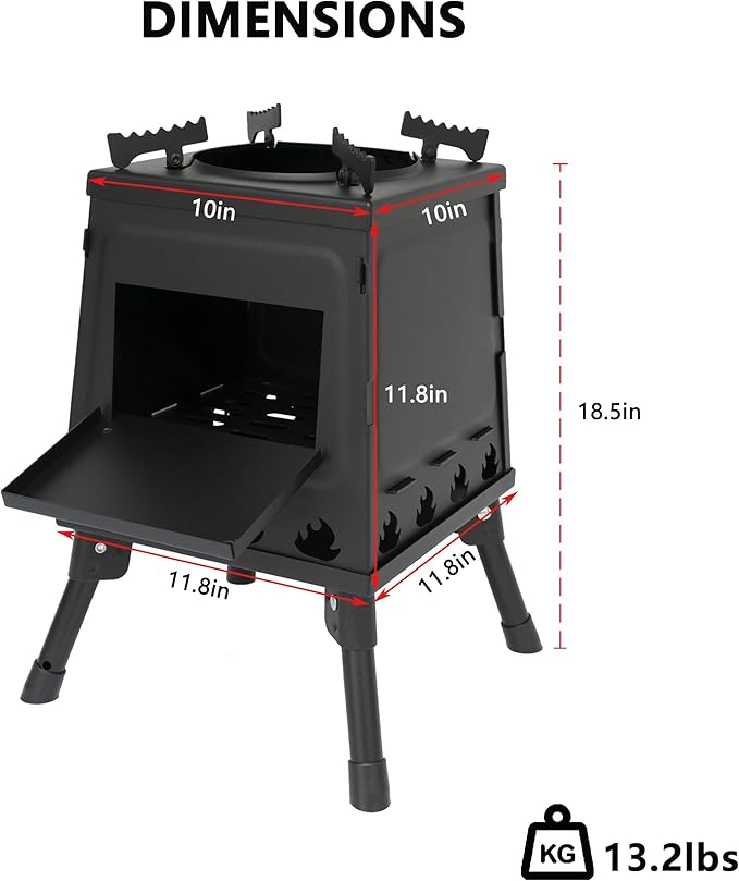 Camping Wood Stove, Portable Wood Burning Stove, Backpacking Folding Camp Tent Heat Mini Outdoor Stove with Carrying Bag, for Cooking Heating Picnic hiking BBQ Travel RV (Large)