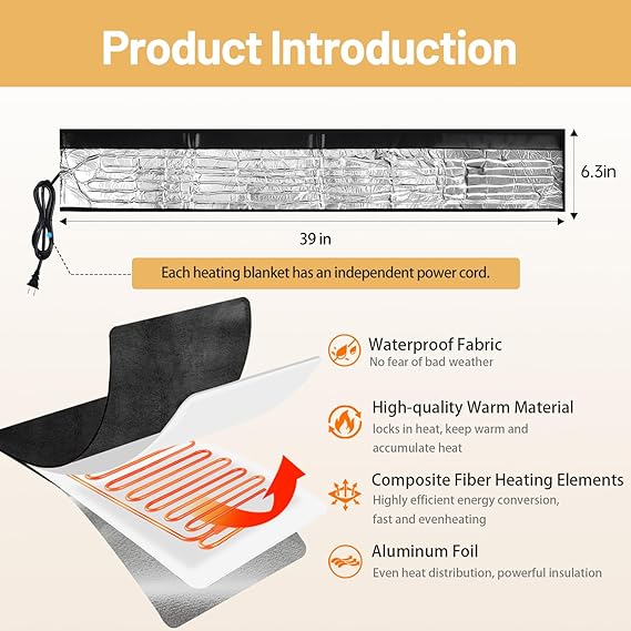 2PC Water Pipe Heat Blanket 39” x 6.3” with 4.9 ft Power Cord, 110V, Max Temp 140˚F, Aluminum Foil Freeze Protection Heating Cable for Metal & Plastic Pipes Freeze Protection