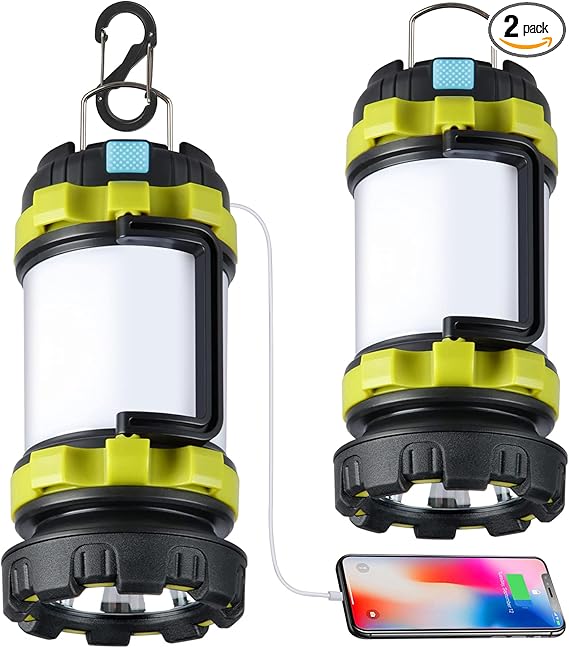 2 Pack Camping Lantern, Outdoor Led Camping Lantern, Rechargeable Flashlights with 1000LM, 6 Modes, 4000mAh Power Bank, IPX5 Waterproof Portable Emergency Camping Light for Hurricane Hiking