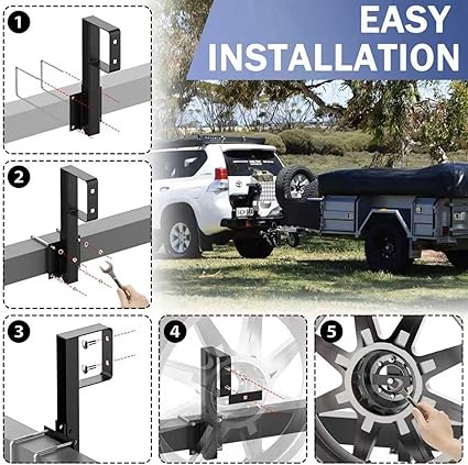 Heavy-Duty Folding RV Spare Tire Bracket,Heavy Duty Folding Trailer Spare Tire Mount Fits 15" & 16" Wheels, Spare Carrier for 4" Square Bumpers,Durable Trailer Accessories
