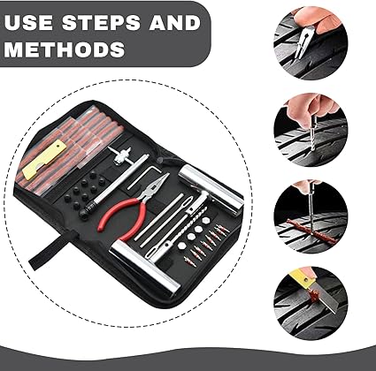 45PCS Car Tire Repair Kits, Heavy Duty Tire Plug Kit to Fix Punctures Plug Flats, Vehicle Patch Repairing Set Accessories, Universal for SUV, RV, Truck, Tractor, Trailer, Motorcyle (45PCS)