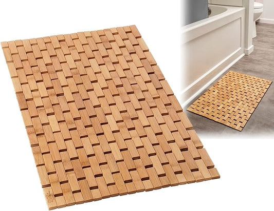 Bamboo Bath Mat - Foldable Wooden Bathmat - Accessories for Bathroom Sauna Spa Tub Step and Floor - 24 x 16 x 0.4 Inches [LxWxH] - Modern Farmhouse Decor Design