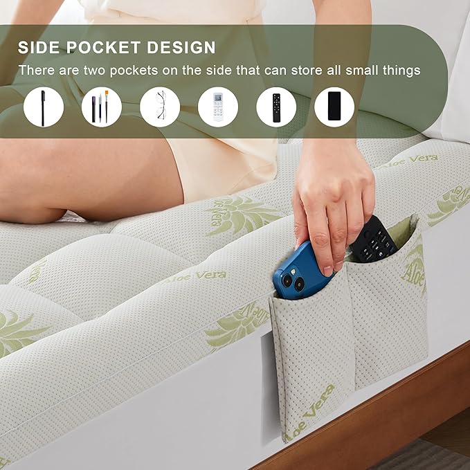 Mattress Topper Rv King Size 1300GMS Aloe Vera & Bamboo Viscose Pillow Top - Extra Thick Padded Mattress Pad & Protector, Ultra Soft & Supportive, Breathable Fitted for 8"-21" Deep Pocke