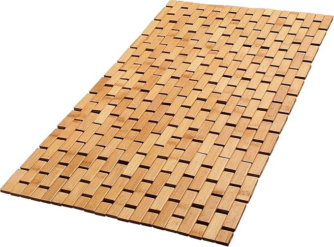 Bamboo Bath Mat for Bathroom - Large, 34 x 18 x 0.4 Inches [LxWxH] Foldable Wood Bathmat, Accessories and Decor for Bathroom Sauna Spa Tub and Door Area - Underlay for Rugs