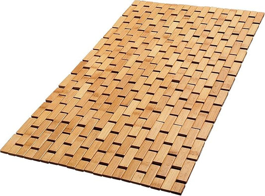 Bamboo Bath Mat for Bathroom - Large, 34 x 18 x 0.4 Inches [LxWxH] Foldable Wood Bathmat, Accessories and Decor for Bathroom Sauna Spa Tub and Door Area - Underlay for Rugs