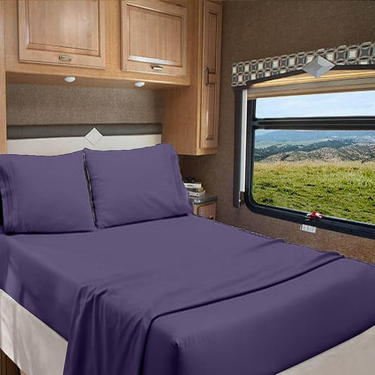 RV Camper King 72" X 80" | 1000-TC Egyptian Cotton Sheet Set 12 inch Deep Pockets - Made for RV - Plum Color