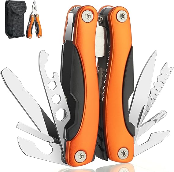 Needle Nose Pliers, Multi Tool, Hiking Essentials, Fathers Gifts, Pocket Knife, Multitool Pliers, Camping Knife with Holster and Nylon Sheath for Outdoor, Fishing, Hunting, Hiking