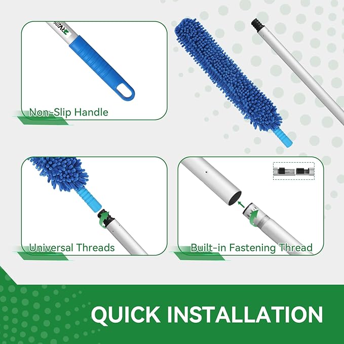 RV Awning Cleaner, Bendable Mop-Head, Hyper-Absorbent Pad, Extendable Pole, Non-Slip Handle, with 2 Magic Erasers for RVs, Campers, Trailers, Trucks