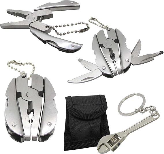 Multifunctional Stainless Steel Pliers & Mini Wrench Tool Set - Compact 5-in-1 Multipurpose Pliers & Wrench Set with Sheath - Tool Kit for Camping, Auto, Outdoor - EDC Multi Tool Set
