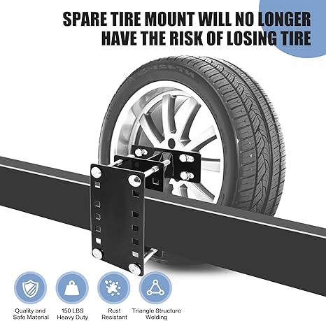 Spare Tire Mount, Universal Spare Tire Carrier Holder for Utility Trailer Boat, Fits 4 & 5 & 6 Lugs Trailer Wheels On 4", 4.5'', 4.75'', 5'' and 5.5'' Bolt Patterns (Black)