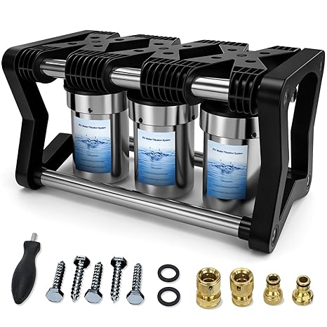 3 Stage RV Water Filter System with 3 Replacement Filters 0.2 Micron High Flow Camper Water Filter for RV and Boat