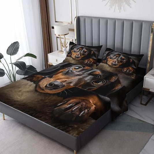 Dachshund Sheets California King Size - Dog Bed Sheets, Soft Microfiber & Deep Pocket & Wrinkle Free Patterned Bedding Sheets & Pillowcases, 4 Piece ( 1 Fitted Sheet, 1 Flat Sheet, 2 Pillow Cases )