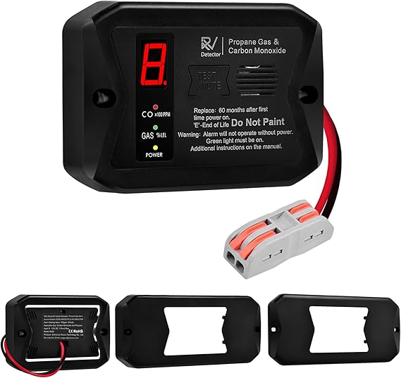 RV Propane Gas Detector, RV Carbon Monoxide and Propane Detectors, 12V DC, 3 Brackets Compatible with All Other Brands, Flush & Surface Mount, Black Color