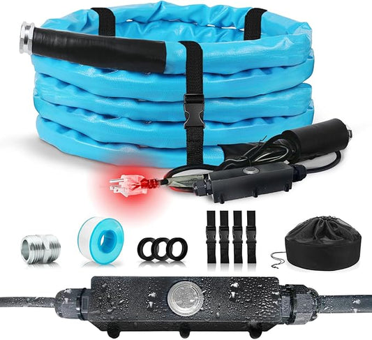 Heated RV water pipe with multiple feet x 5/8 inches inner diameter - cold resistant to -45 ℉, self regulating, safe for drinking water - prevents pipe freezing and cracking during winter camping, easy to install