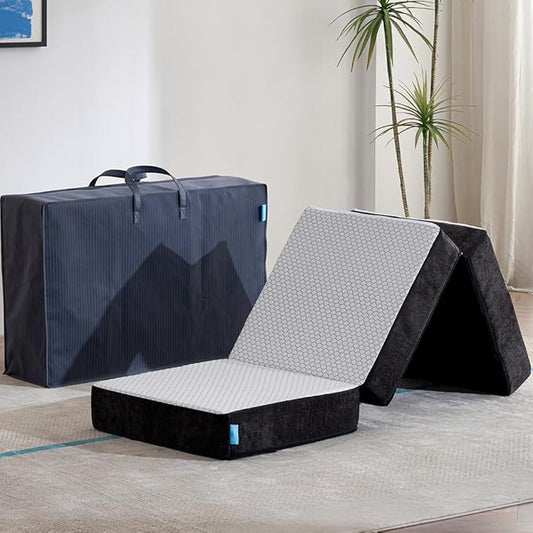 Odorless Foldable Mattress Single Size 75" x 25" x 6", 6 Inch Folding Medium Firm Foam Mattress with Storage Bag, Fidgerglass Free Trifold Memory Foam Mattress for RV, Guest Bed