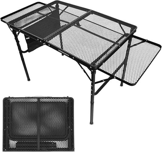 Folding Grill Table for Outside with Extension Boards - Support up to 88 lbs, Portable Camping Table for Beach, BBQ and RV