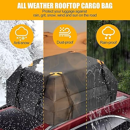 15 Cubic Feet Car Roof Cargo Carrier Waterproof Car Roof Bag with Anti-Slip Mat Soft-Shell Carriers Car Roof Storage for All Cars with/Without Rack