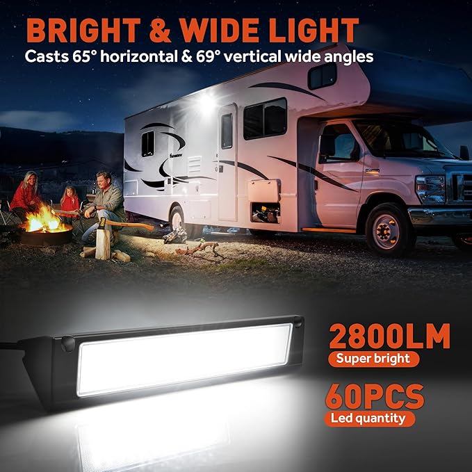 LED RV Exterior Porch Utility Light Waterproof 10-30V DC Low Current 13" Lighting Fixture 90W 2800LM Aluminum Base led Scene Lighting for RV, Trailer, Camper(6000K Nature White)
