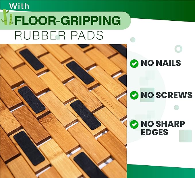 Bamboo Bath Mat - Foldable Wooden Bathmat - Accessories for Bathroom Sauna Spa Tub Step and Floor - 24 x 16 x 0.4 Inches [LxWxH] - Modern Farmhouse Decor Design