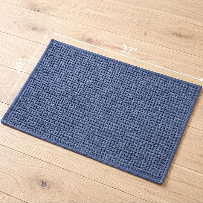 Bathroom Rugs Non Slip Washable, Super Absorbent Thin Bath Mat for Small Quick Dry Low Pile Bathroom Rug, (Navy Blue, 32″x20″)