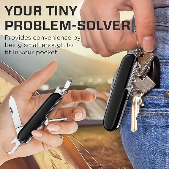 Small Pocket Knife 6 in 1 - Keychain Multitool - Compact Kids Pocket Knife with Bottle Opener, Can Opener, Corkscrew, Phillips Screwdriver - EDC Gift for Men, Women, Camping, Hiking, Travel - 5005